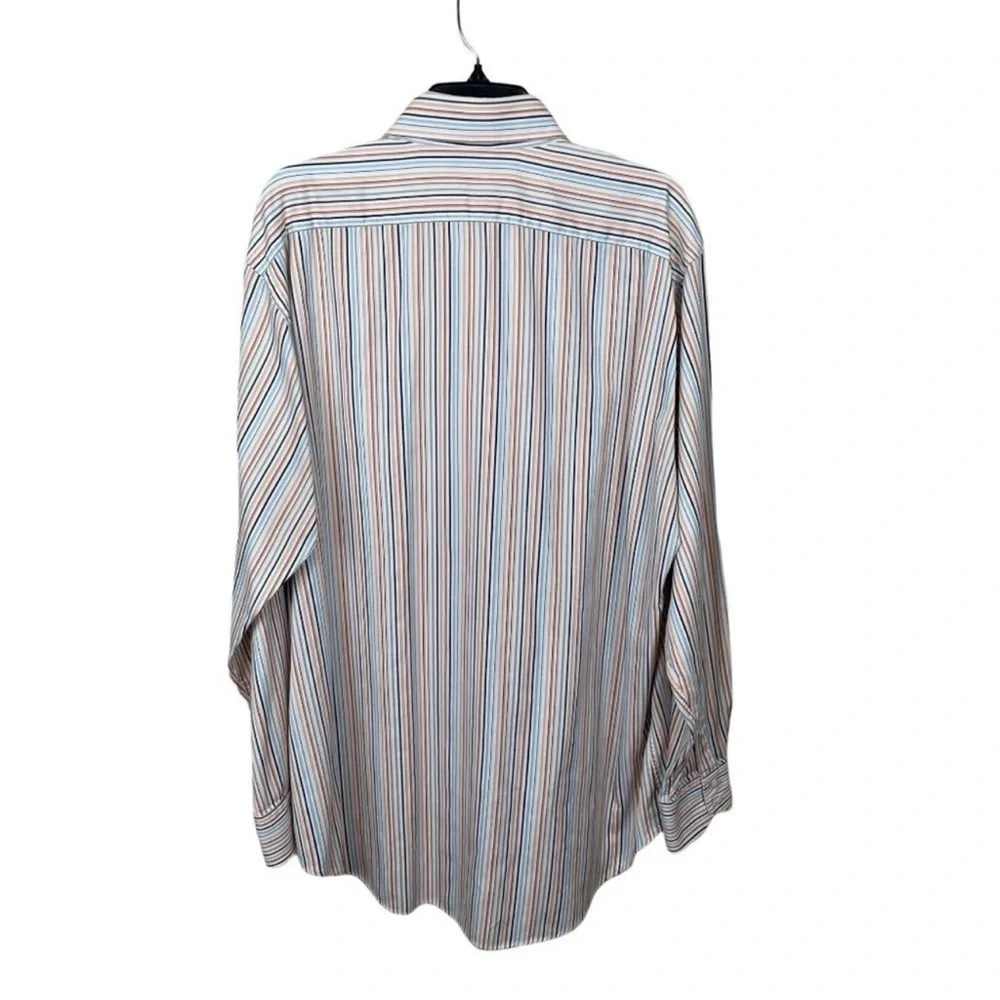 Thomas Dean orange white striped flip cuff long sleeve button up shirt size XXL - Picture 3 of 6